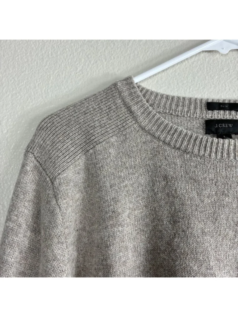 J.Crew Sweater Mens L Gray Merino Wool Alpaca Slim Elbow Patch Crewneck Preppy